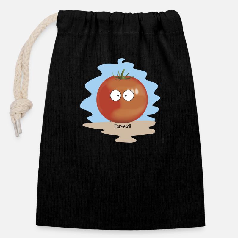 Tomate - Sac cadeau en coton avec cordon (14 x 20 cm) - noir