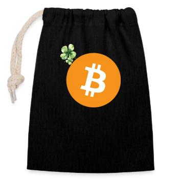 Bitcoin Kleeblatt - Verschließbarer Geschenkbeutel aus Baumwolle (14x20cm) - Schwarz - Vorne