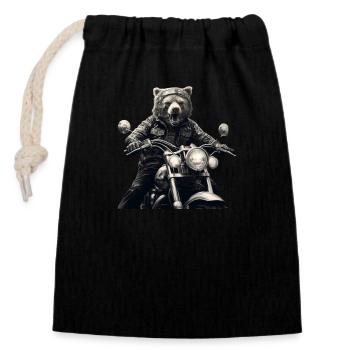 Biker Bear - Closable cotton gift bag (14x20cm) - black - Front