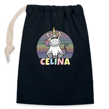 Nom de licorne Celina - Sac cadeau en coton avec cordon (14 x 20 cm) - bleu marine - Devant