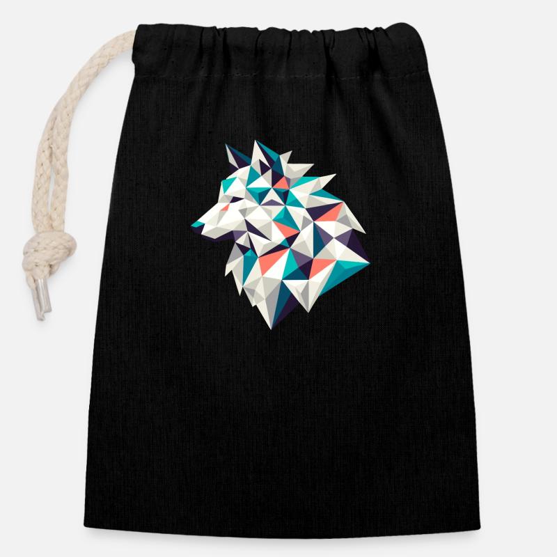 loup // loup - Sac cadeau en coton avec cordon (14 x 20 cm) - noir