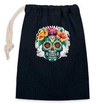 Calavera - Bunter Totenkopf - Verschließbarer Geschenkbeutel aus Baumwolle (14x20cm) - Navy - Vorne
