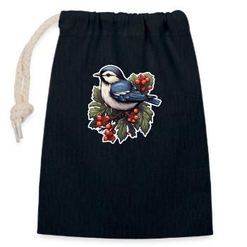 Meise im Winter - Verschließbarer Geschenkbeutel aus Baumwolle (14x20cm) - Navy - Vorne