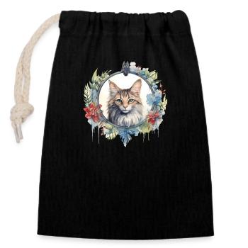Manx-Katze Boho-Stil, Liebeskatzen - Verschließbarer Geschenkbeutel aus Baumwolle (14x20cm) - Schwarz - Vorne