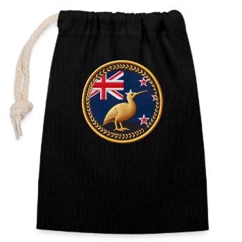 New Zealand Aotearoa Kiwi 9 - Closable cotton gift bag (14x20cm) - black - Front