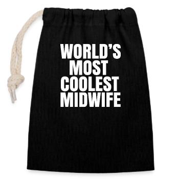 world's coolest midwife - Closable cotton gift bag (14x20cm) - black - Front