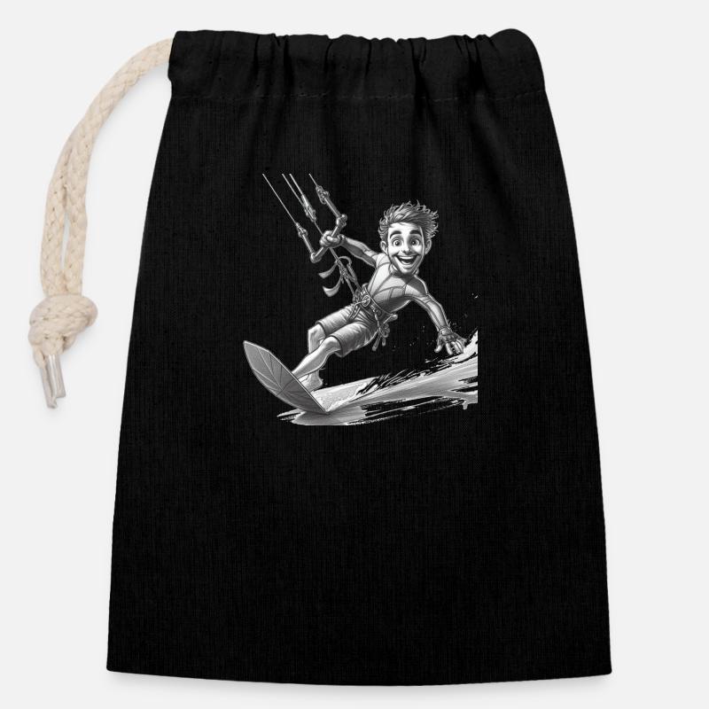 Kitesurfer 107 - Verschließbarer Geschenkbeutel aus Baumwolle (14x20cm) - Schwarz
