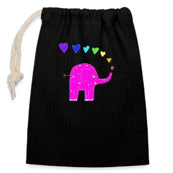 Regenbogenelefant - Verschließbarer Geschenkbeutel aus Baumwolle (14x20cm) - Schwarz - Vorne