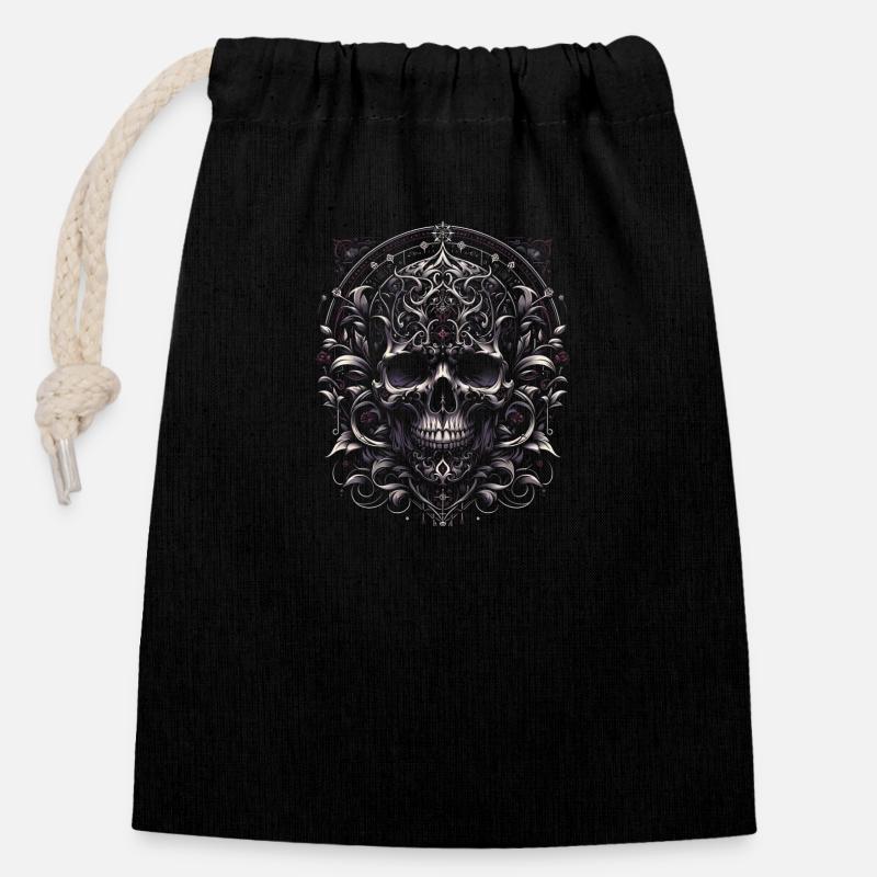Majesté crâne baroque - Sac cadeau en coton avec cordon (14 x 20 cm) - noir