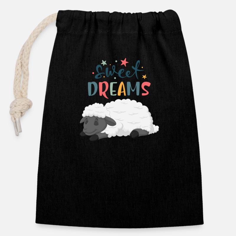 Sleeping Sheep - Closable cotton gift bag (14x20cm) - black