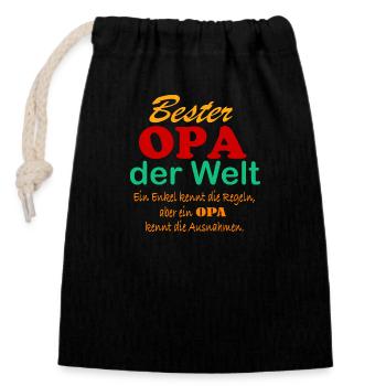 Bester Opa der Welt - Verschließbarer Geschenkbeutel aus Baumwolle (14x20cm) - Schwarz - Vorne
