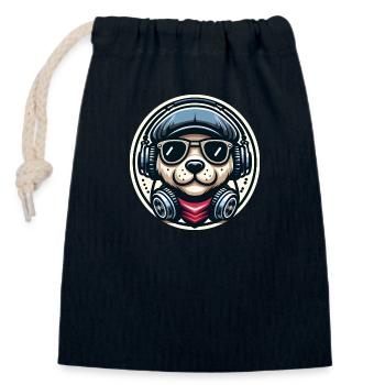 Music Dog - Verschließbarer Geschenkbeutel aus Baumwolle (14x20cm) - Navy - Vorne