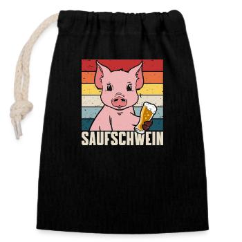 Biertrinker Schwein Saufschwein Bier - Verschließbarer Geschenkbeutel aus Baumwolle (14x20cm) - Schwarz - Vorne