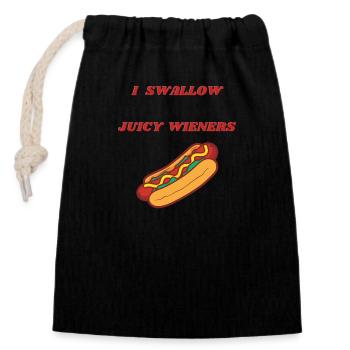ICH SCHLUCKE SAFTIGE WIENER - Verschließbarer Geschenkbeutel aus Baumwolle (14x20cm) - Schwarz - Vorne