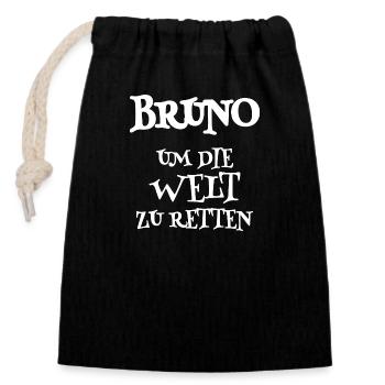 Retter Bruno - Verschließbarer Geschenkbeutel aus Baumwolle (14x20cm) - Schwarz - Vorne