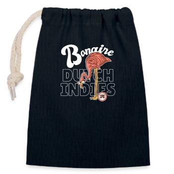 Bonaire - Dutch Indies - Caribbean - Flamingo - Closable cotton gift bag (14x20cm) - navy - Front