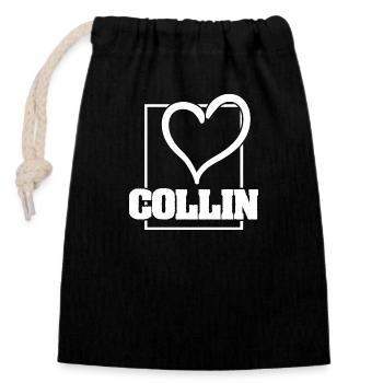 Cadeau pour Collin - Sac cadeau en coton avec cordon (14 x 20 cm) - noir - Devant