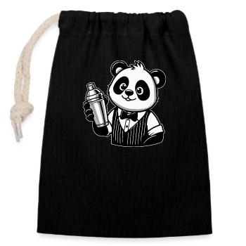 Panda Barkeeper Shaker - Verschließbarer Geschenkbeutel aus Baumwolle (14x20cm) - Schwarz - Vorne