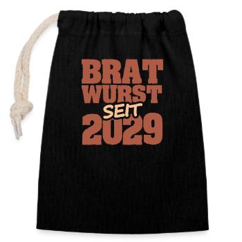 Bratwurst 2029 - Verschließbarer Geschenkbeutel aus Baumwolle (14x20cm) - Schwarz - Vorne