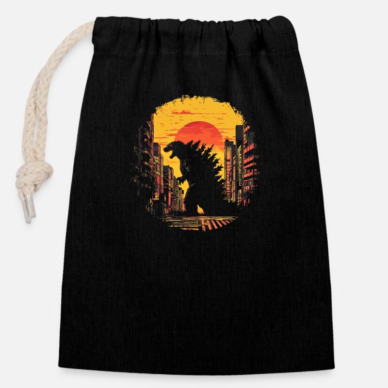 Kaiju Monster Design Coucher de soleil idée cadeau - Sac cadeau en coton avec cordon (14 x 20 cm) - noir