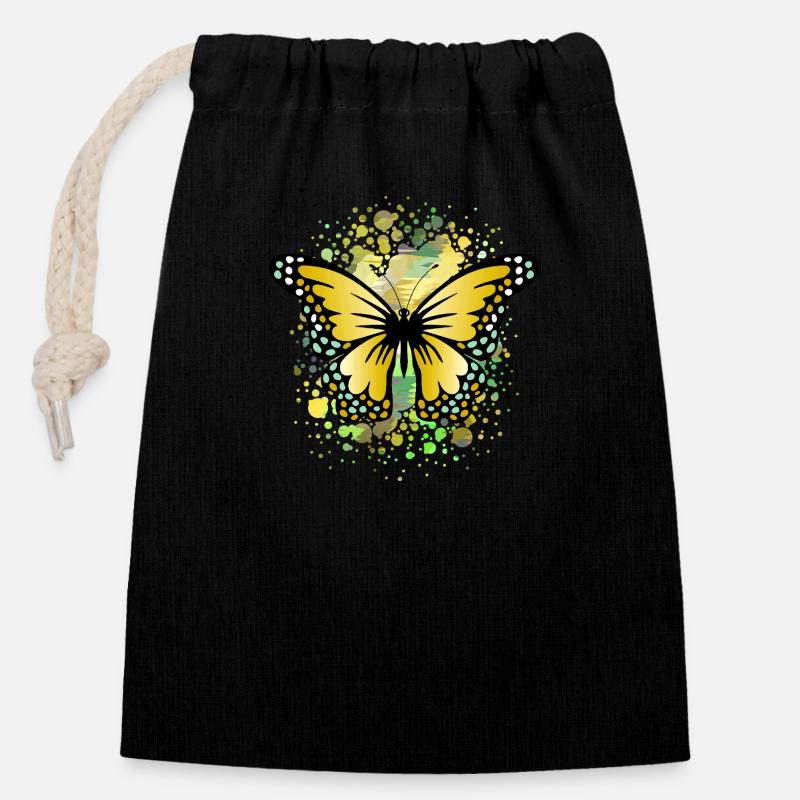 Papillon - Sac cadeau en coton avec cordon (14 x 20 cm) - noir