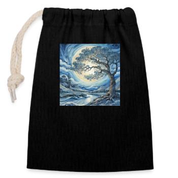 Yggdrasil – Arbre de vie - Sac cadeau en coton avec cordon (14 x 20 cm) - noir - Devant