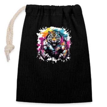 Muscles du tigre - Sac cadeau en coton avec cordon (14 x 20 cm) - noir - Devant