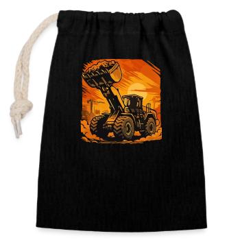 Wheel loader - Closable cotton gift bag (14x20cm) - black - Front