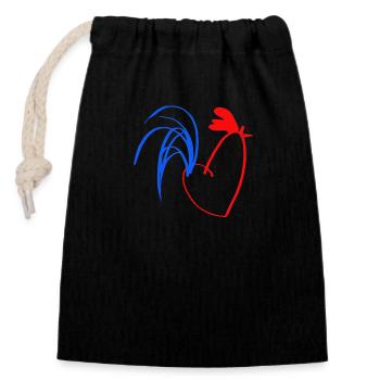coq bleu blanc rouge - Sac cadeau en coton avec cordon (14 x 20 cm) - noir - Devant