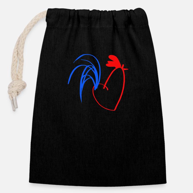 coq bleu blanc rouge - Sac cadeau en coton avec cordon (14 x 20 cm) - noir
