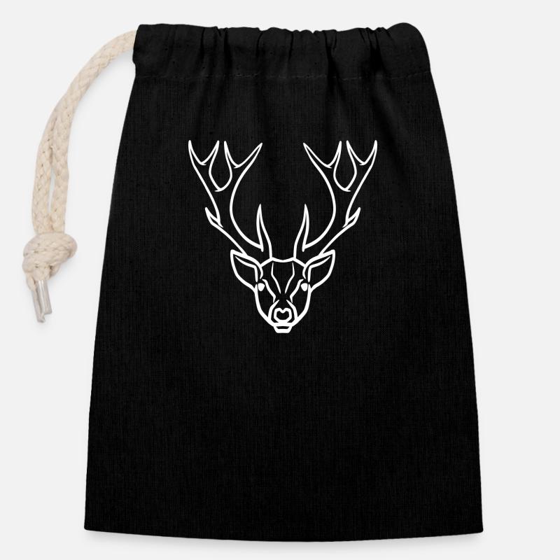 Deer head symbol white - Closable cotton gift bag (14x20cm) - black
