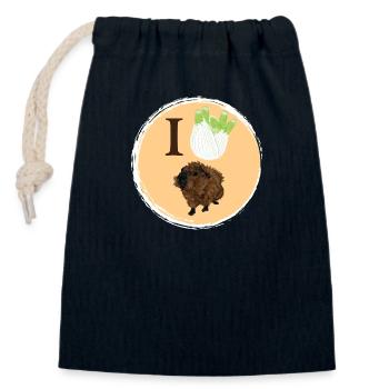 Design mit einem Rosetten-Meerschweinchen 5 - Verschließbarer Geschenkbeutel aus Baumwolle (14x20cm) - Navy - Vorne