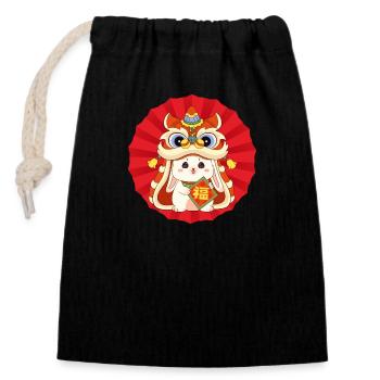 Nouvel an chinois 2023 design - Sac cadeau en coton avec cordon (14 x 20 cm) - noir - Devant