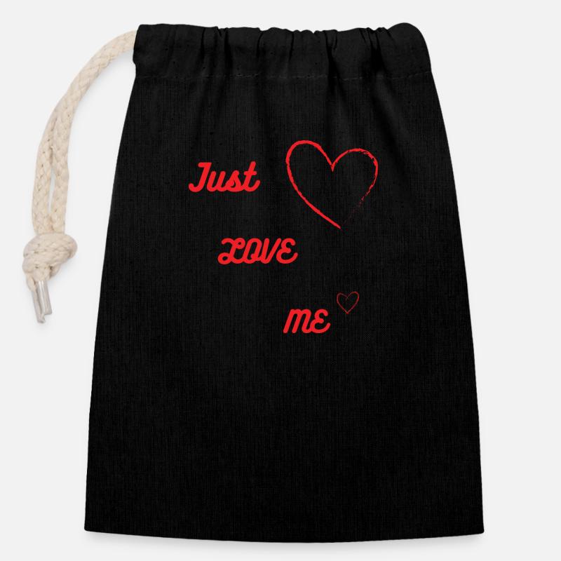 Just love me - Closable cotton gift bag (14x20cm) - black