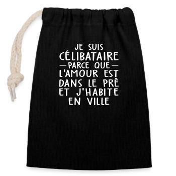 je suis célibataire / cadeau humour célibataire - Sac cadeau en coton avec cordon (14 x 20 cm) - noir - Devant