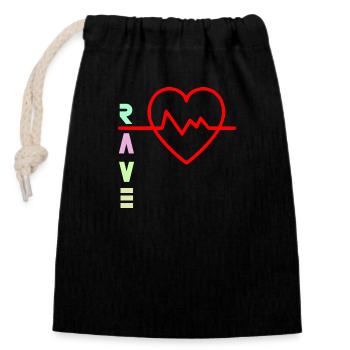 Rave mit Herzschlag-Logo - Verschließbarer Geschenkbeutel aus Baumwolle (14x20cm) - Schwarz - Vorne