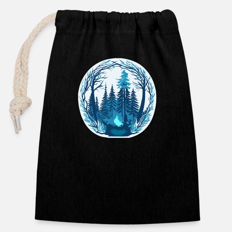 Forêt gelée magique - Sac cadeau en coton avec cordon (14 x 20 cm) - noir