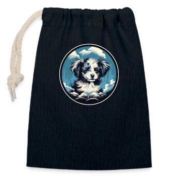 Chiot mignon - Sac cadeau en coton avec cordon (14 x 20 cm) - bleu marine - Devant