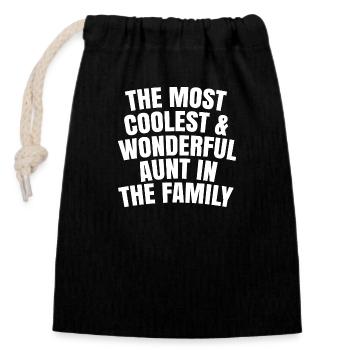 The most coolest and wonderful aunt in the family - Closable cotton gift bag (14x20cm) - black - Front