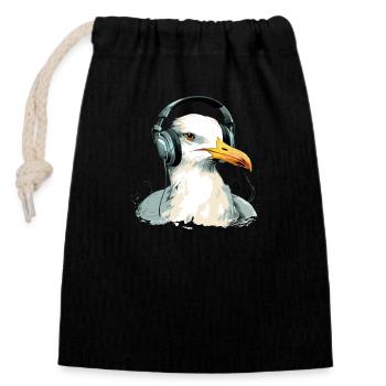 Limi la mouette audiophile - Sac cadeau en coton avec cordon (14 x 20 cm) - noir - Devant