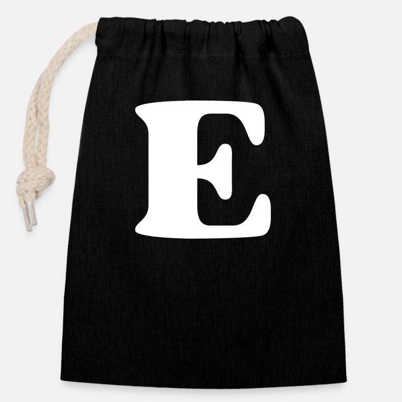 Lettre e - Sac cadeau en coton avec cordon (14 x 20 cm) - noir