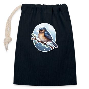 Hiver Oiseau Neige - Sac cadeau en coton avec cordon (14 x 20 cm) - bleu marine - Devant