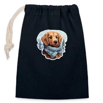 Golden Retriever en hiver - Sac cadeau en coton avec cordon (14 x 20 cm) - bleu marine - Devant