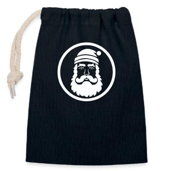 Visuel festif du Père Noël - Sac cadeau en coton avec cordon (14 x 20 cm) - bleu marine - Devant