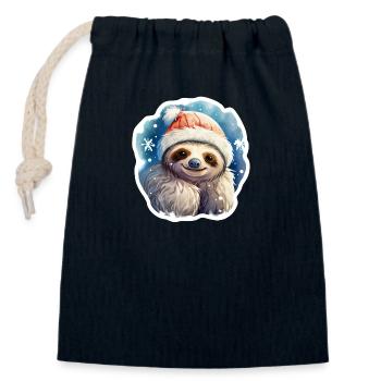 Weihnachtsfaultier - Verschließbarer Geschenkbeutel aus Baumwolle (14x20cm) - Navy - Vorne