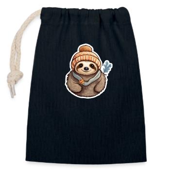 Paresseux d’hiver - Sac cadeau en coton avec cordon (14 x 20 cm) - bleu marine - Devant
