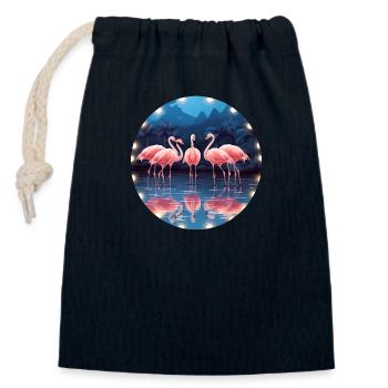 Flamingo Flock Tropical, Liebe Flamingos - Verschließbarer Geschenkbeutel aus Baumwolle (14x20cm) - Navy - Vorne