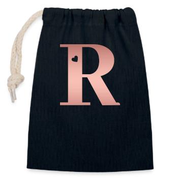 lettre R rose gold - Sac cadeau en coton avec cordon (14 x 20 cm) - bleu marine - Devant