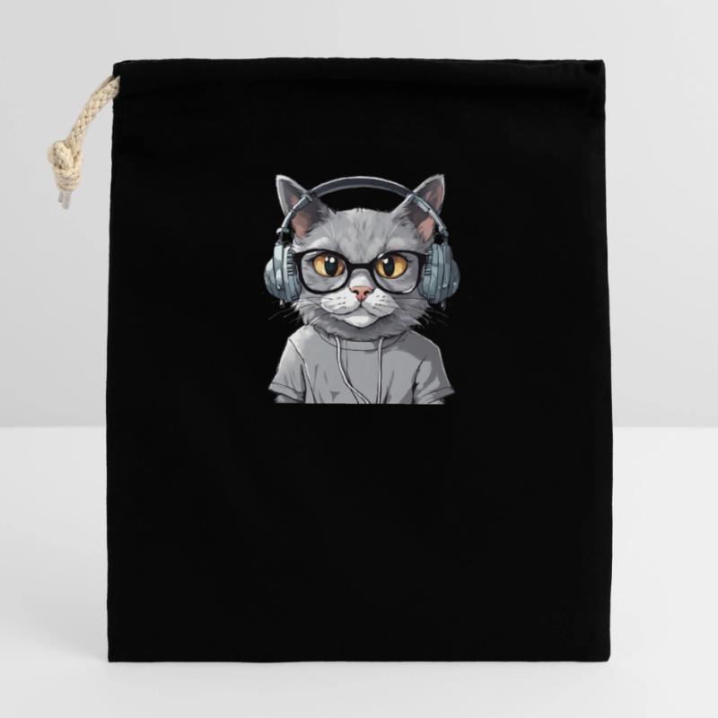 Grey Cat Web Developer Closable cotton gift bag (14x20cm)