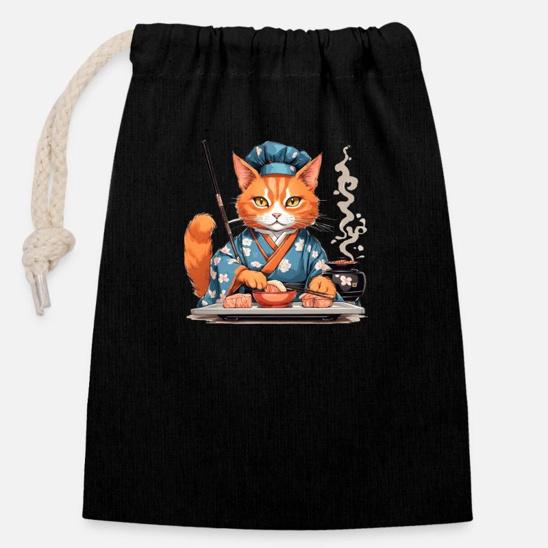 Sushi Cat - Closable cotton gift bag (14x20cm) - black